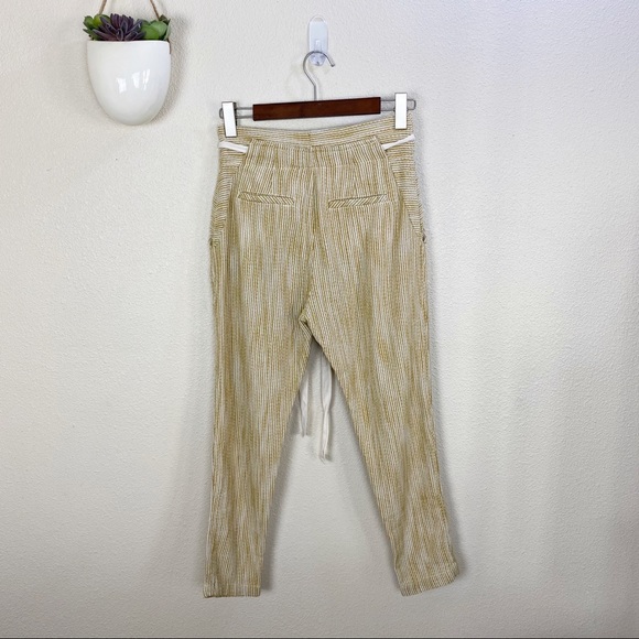 FREE PEOPLE• Light at Sunrise‎ Paper Bag Woven Tapered Pant Size 0 Yellow/Cream - Picture 3 of 13